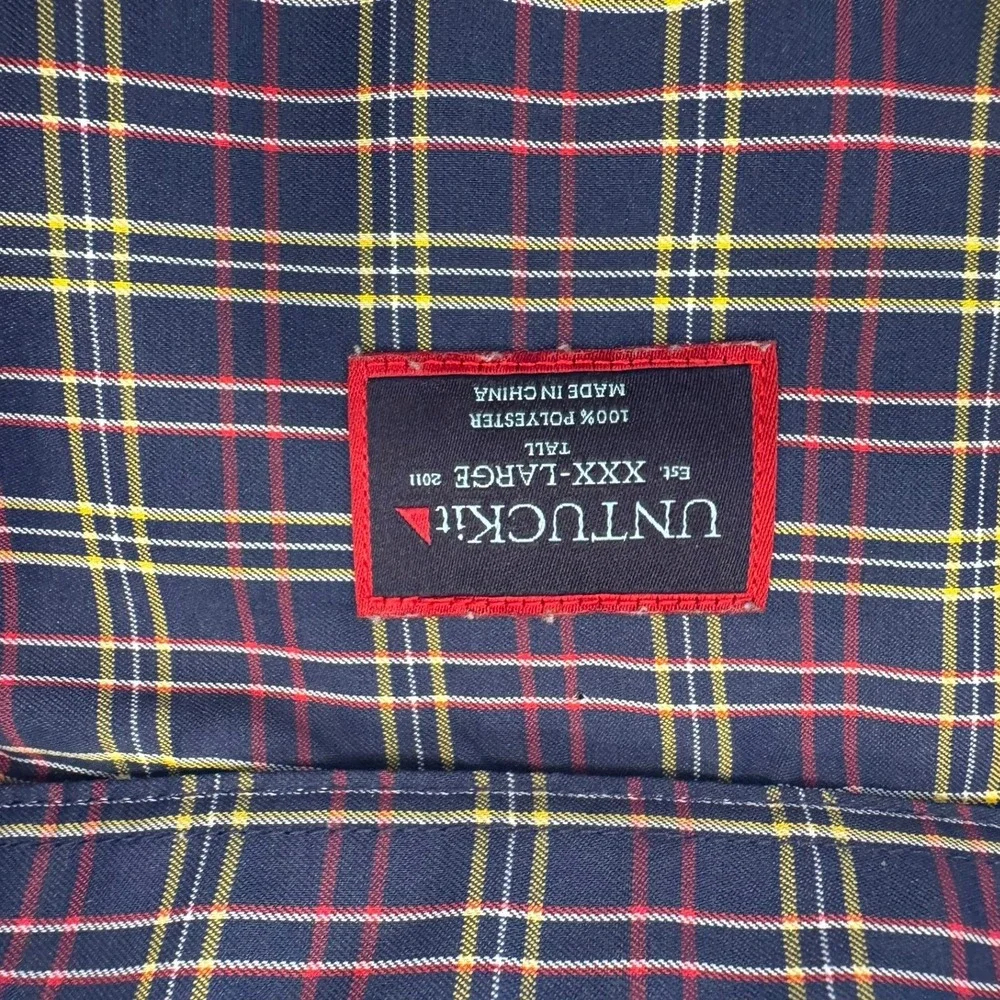 UNTUCKit Tally Tre Fit Navy Blue Plaid Button Down Shirt Mens 3XL Tall 41175